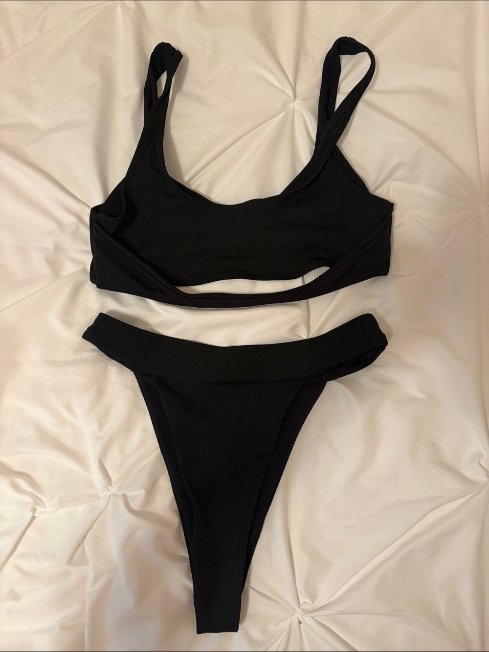 Black Ribbed Bikini Set - Women's Swim